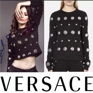 Versus Versace Black Sweatshirt with Silver Medusa Medallions Sz S